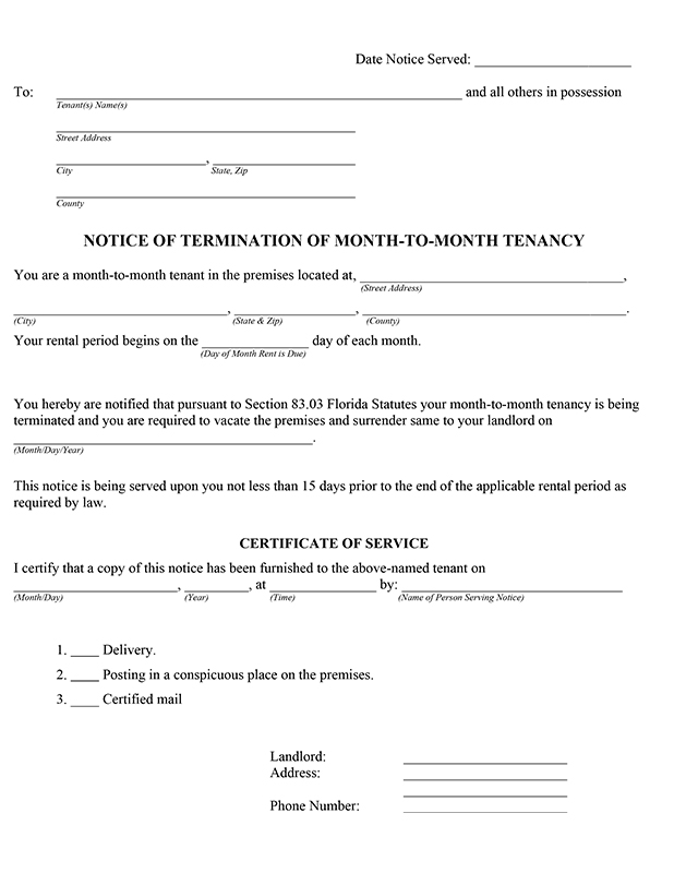 Commercial 15 Day Month to Month Termination Notice 2022
